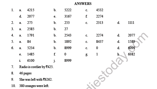 Cbse Class 3 Maths Substraction Question Bank